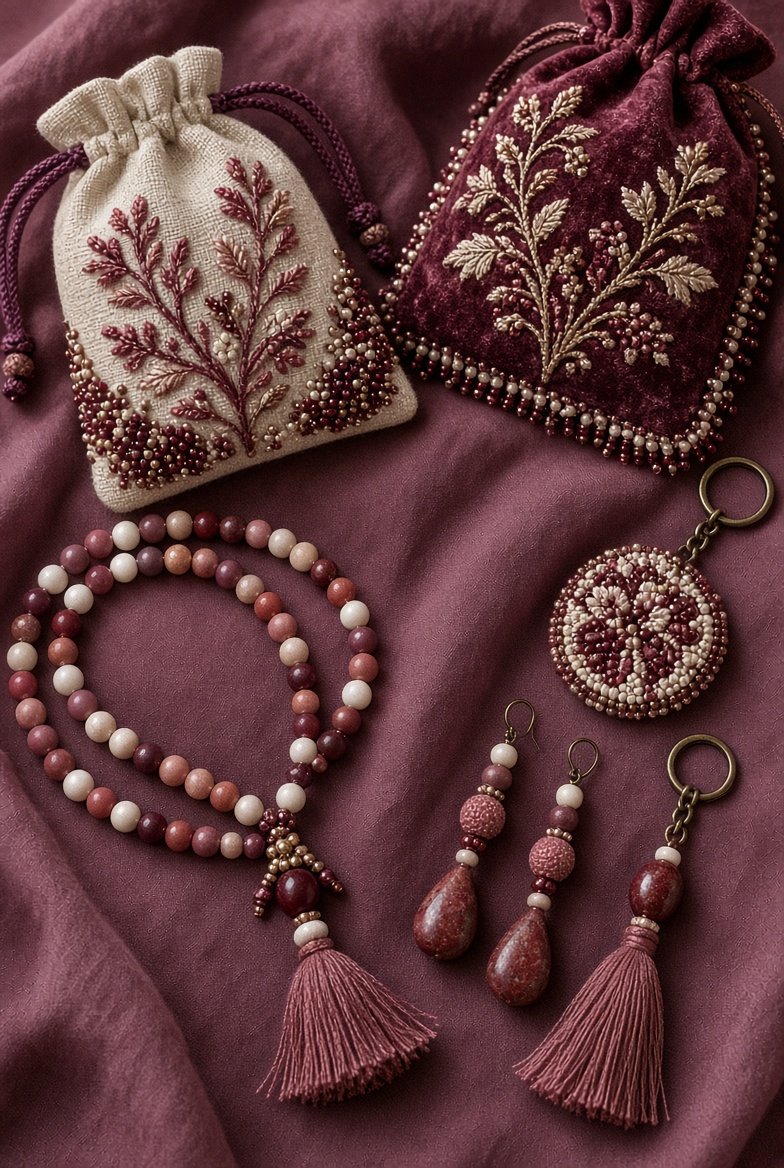 Beaded jewellery flat lay
