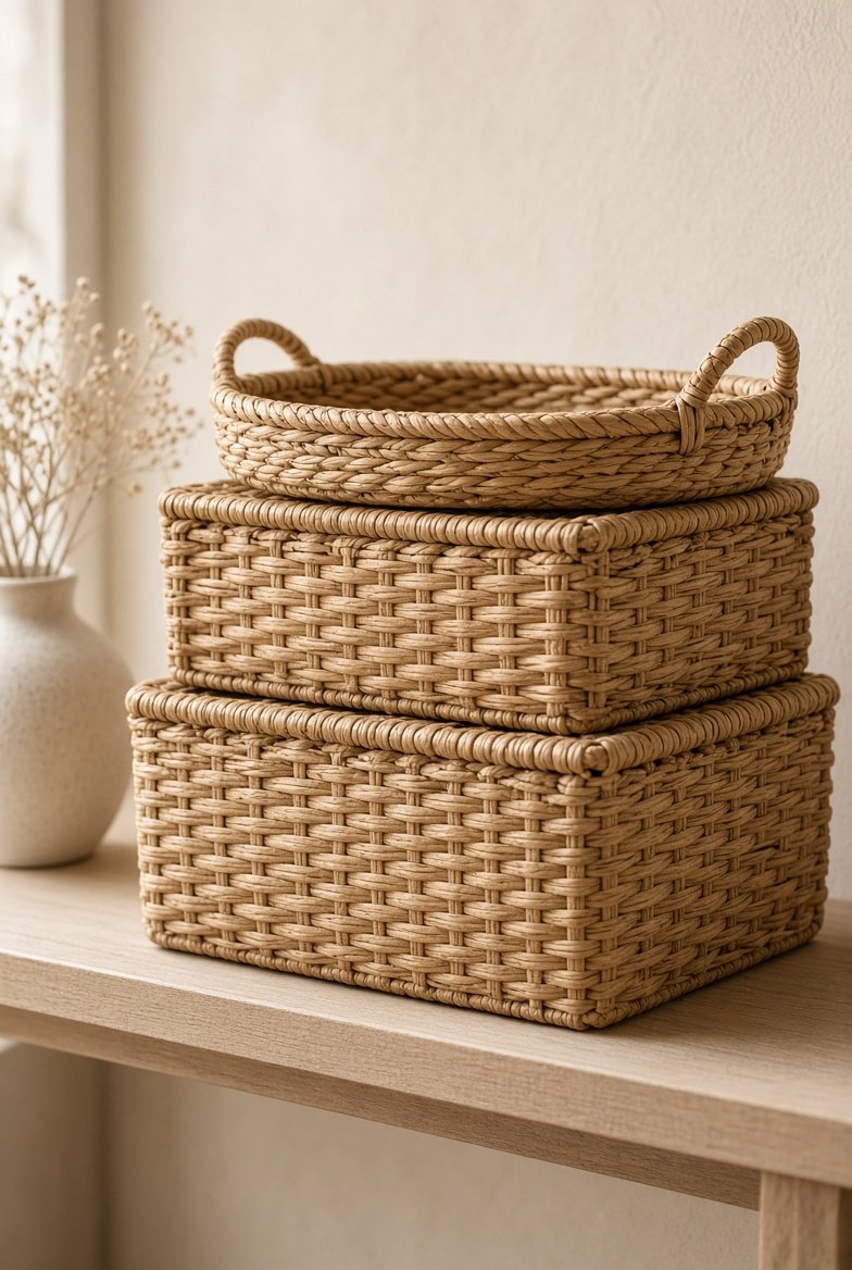 Woven rattan baskets, daylight